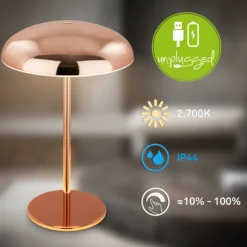 LED-Akku-Tischlampe Brilo unplugged Caxa 30 cm, kupferfarben