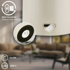 LED-Akku-Tischlampe Brilo unplugged Gila, braun/grau, 21 cm