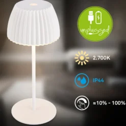 LED-Akku-Tischlampe Brilo unplugged Riffle, 20 cm, weiß