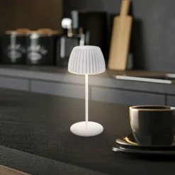 LED-Akku-Tischlampe Brilo unplugged Riffle, 20 cm, weiß