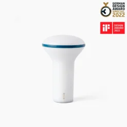LED-Akku-Tischlampe Buddy, weiß/blau, Polycarbonat, Ø 11 cm