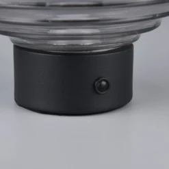LED-Akku-Tischlampe Earl, schwarz/rauch, Höhe 14,5 cm, Glas