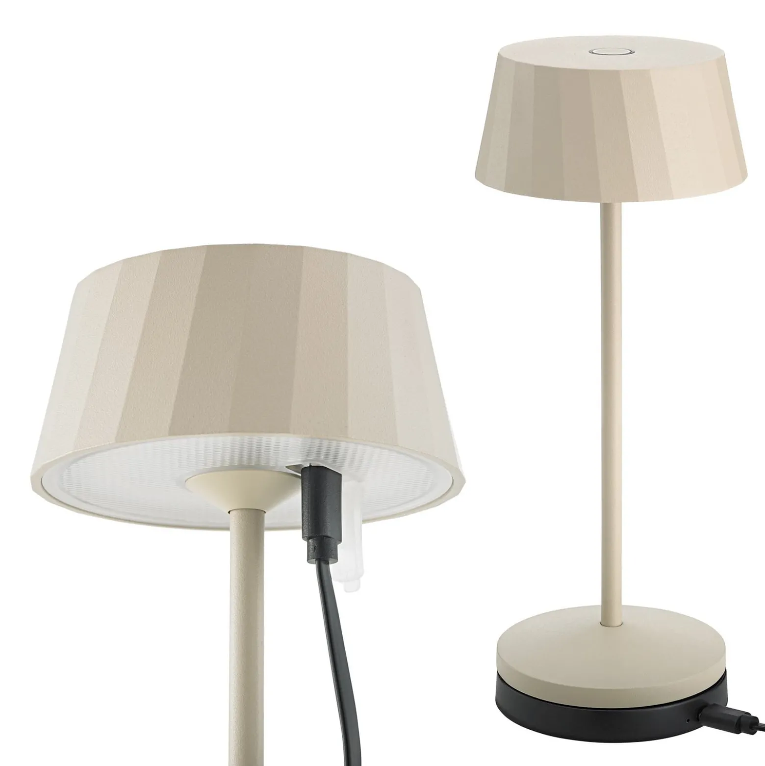 LED-Akku-Tischlampe Facetta, beige, 22 cm, Metall, CCT IP44
