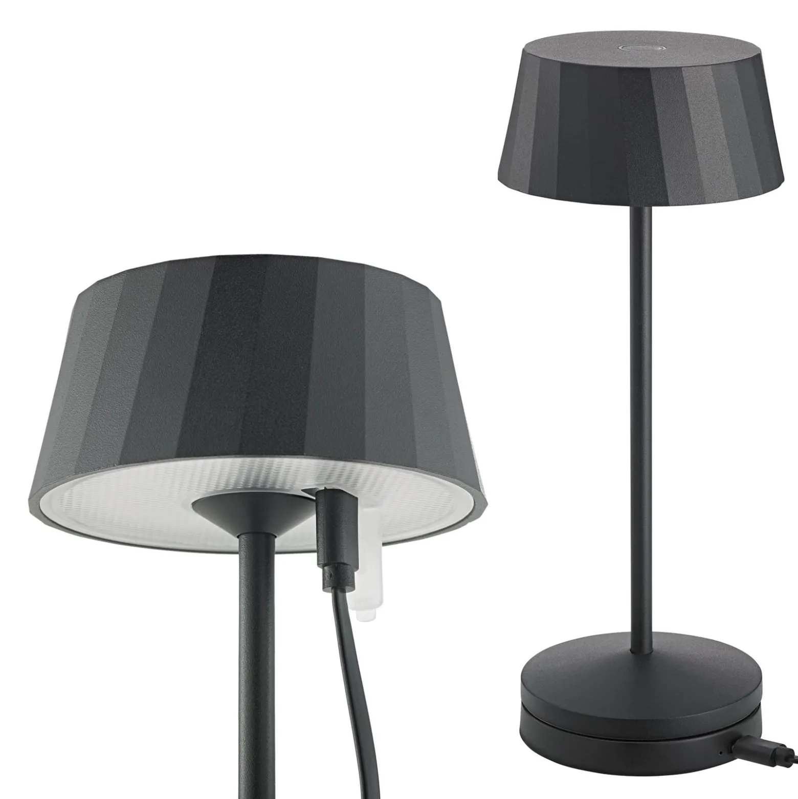 LED-Akku-Tischlampe Facetta, schwarz, 22 cm, Metall CCT IP44