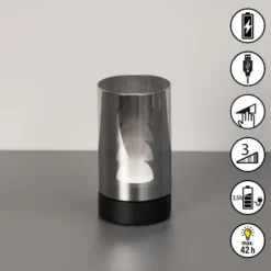 LED-Akku-Tischlampe Fenya, schwarz/rauchgrau Höhe 14 cm IP54