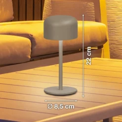 LED-Akku-Tischlampe Finley grau-braun Höhe 22 cm Metall IP54