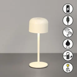 LED-Akku-Tischlampe Finley sandbeige Höhe 22 cm Metall, IP54