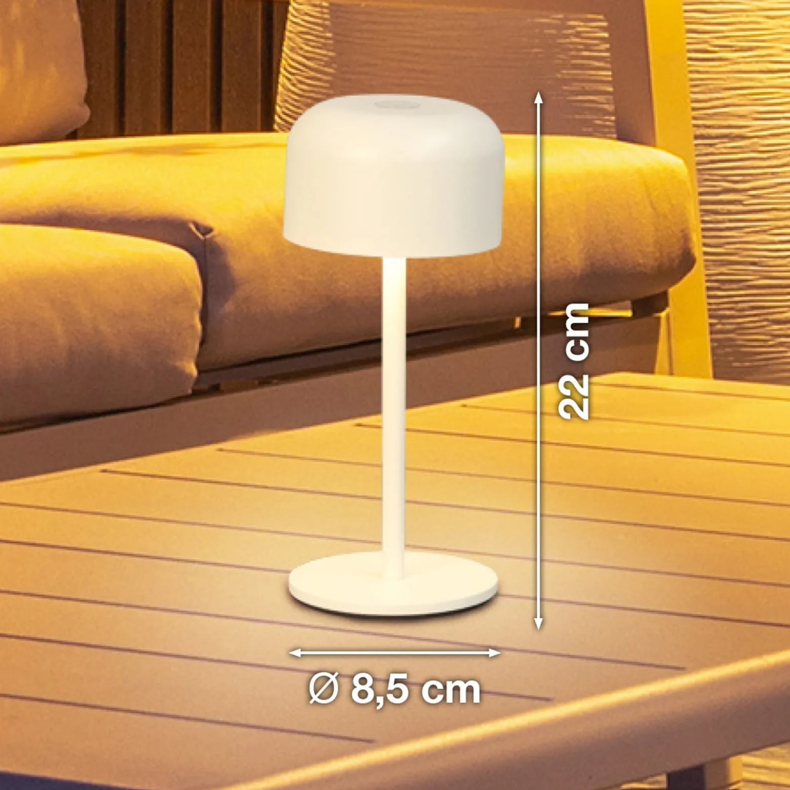 LED-Akku-Tischlampe Finley sandbeige Höhe 22 cm Metall, IP54