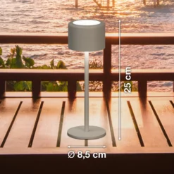 LED-Akku-Tischlampe Juna, grau-braun Höhe 25 cm Metall, IP54