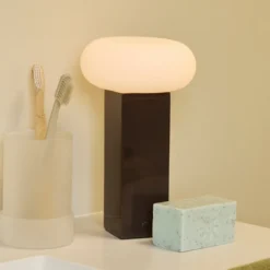 LED-Akku-Tischlampe LOW, braun, Höhe 20 cm, Metall, Dimmer