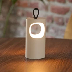 LED-Akku-Tischlampe Lunari, beige, 16 cm, Metall, CCT IP44