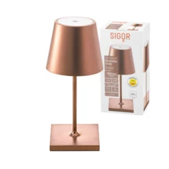 LED-Akkutischlampe Nuindie mini, USB-C, bronze, IP54, dimm.