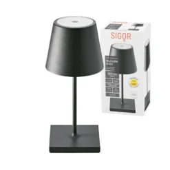 LED-Akkutischlampe Nuindie mini, USB-C, schwarz, IP54, dimm.