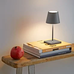 LED-Akkutischlampe Nuindie mini, USB, grafit, IP54, dimmbar