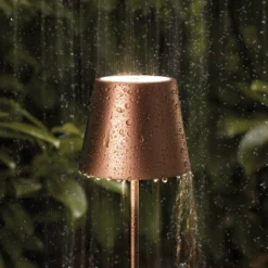 LED-Akkutischlampe Nuindie, USB-C, bronze, IP54, dimmbar