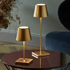 LED-Akkutischlampe Nuindie, USB-C, gold, IP54, dimmbar