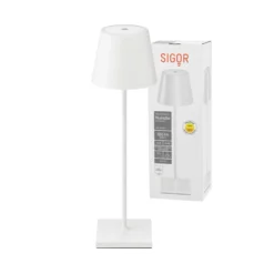 LED-Akkutischlampe Nuindie, USB-C, weiß, IP54, dimmbar