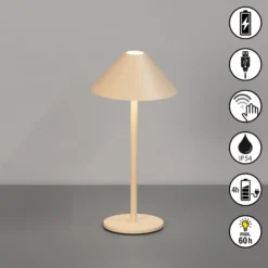 LED-Akku-Tischlampe Prato, sandfarben Höhe 25 cm Metall IP54