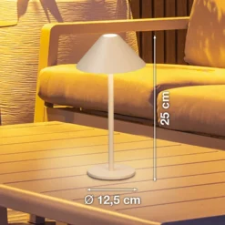 LED-Akku-Tischlampe Prato, sandfarben Höhe 25 cm Metall IP54