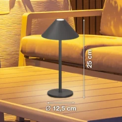 LED-Akku-Tischlampe Prato, sandgrau, Höhe 25 cm Metall, IP54