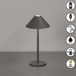 LED-Akku-Tischlampe Prato, sandgrau, Höhe 25 cm Metall, IP54