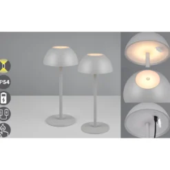 LED-Akku-Tischlampe Ricardo, grau, Höhe 30 cm, Kunststoff