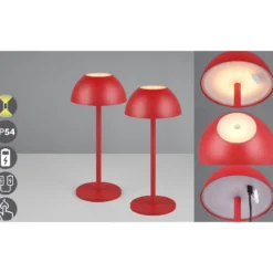 LED-Akku-Tischlampe Ricardo, rot, Höhe 30 cm, Kunststoff