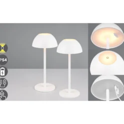 LED-Akku-Tischlampe Ricardo, weiß, Höhe 30 cm, Kunststoff