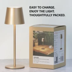 LED-Akku-Tischlampe Roxi, coffeefarben, Metall, IP54, Dimmer