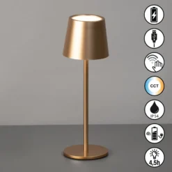 LED-Akku-Tischlampe Roxi, coffeefarben, Metall, IP54, Dimmer
