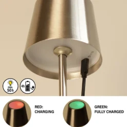 LED-Akku-Tischlampe Roxi, nickelfarben, Metall, IP54, Dimmer