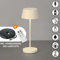 LED-Akku-Tischlampe Sienna Pro sandbeige, 24 cm, Metall IP54