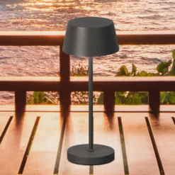 LED-Akku-Tischlampe Sienna Pro, sandgrau, 24 cm, Metall IP54