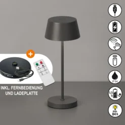LED-Akku-Tischlampe Sienna Pro, sandgrau, 24 cm, Metall IP54