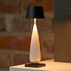LED-Akkutischlampe Thala, weiß/schwarz, IP65, 24cm, CCT dim.