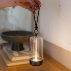 LED-Akku-Tischleuchte Edison, Höhe 15 cm, grau/klar, IP54