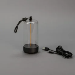 LED-Akku-Tischleuchte Edison, Höhe 15 cm, grau/klar, IP54