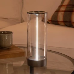 LED-Akku-Tischleuchte Edison, Höhe 24 cm, grau/klar, IP54