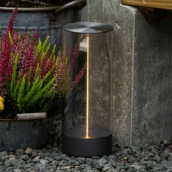 LED-Akku-Tischleuchte Edison, Höhe 32 cm, grau/klar, IP54