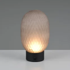 LED-Akku-Tischleuchte Facette, rauchgrau, USB, Glas