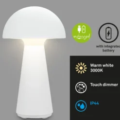LED-Akku-Tischleuchte Fungo, aufladbar, weiß