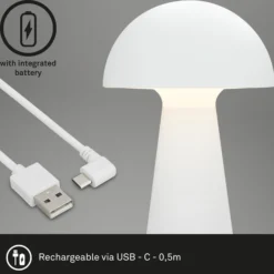 LED-Akku-Tischleuchte Fungo, aufladbar, weiß