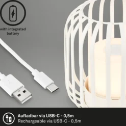 LED-Akku-Tischleuchte 7279 IP44 Metallkorb weiß