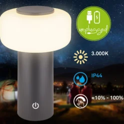 LED-Akku-Tischleuchte Juna, anthrazit, IP44, dimmbar, 20 cm