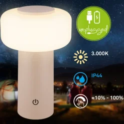 LED-Akku-Tischleuchte Juna, beige, IP44, dimmbar, 20 cm