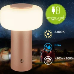 LED-Akku-Tischleuchte Juna, braun, IP44, dimmbar, 20 cm