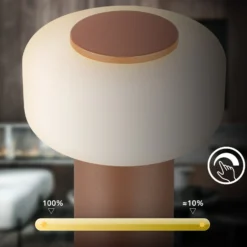 LED-Akku-Tischleuchte Juna, braun, IP44, dimmbar, 20 cm