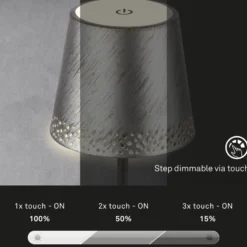 LED-Akku-Tischleuchte Kiki, antik silber, IP44, 3.000K