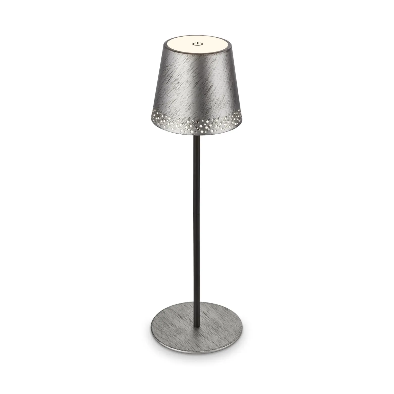 LED-Akku-Tischleuchte Kiki, antik silber, IP44, 3.000K