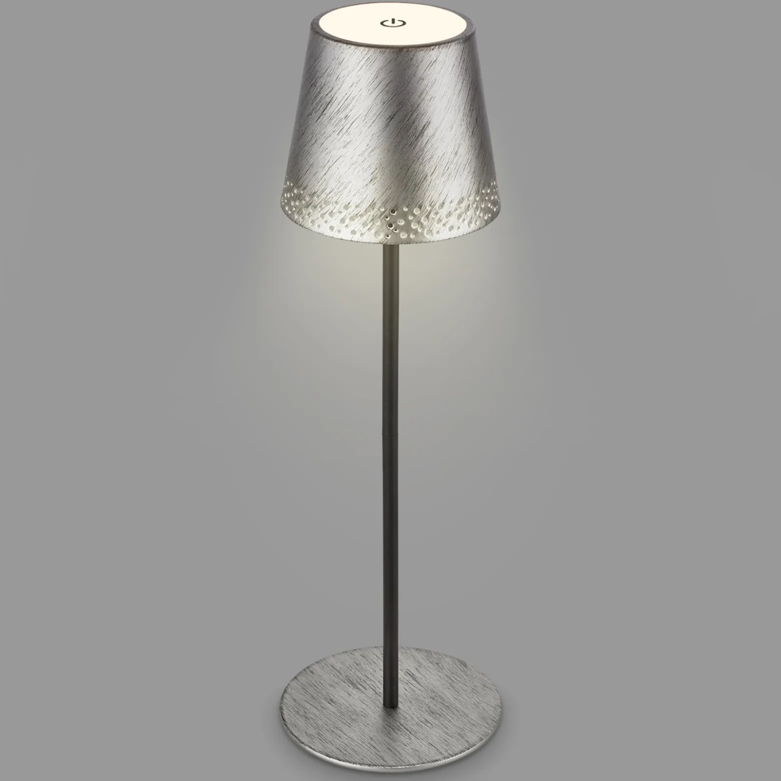 LED-Akku-Tischleuchte Kiki, antik silber, IP44, 3.000K